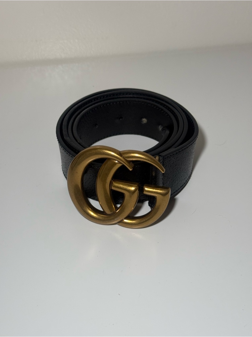 Gucci Gold Double G Black Belt 3.5 Width Size 110